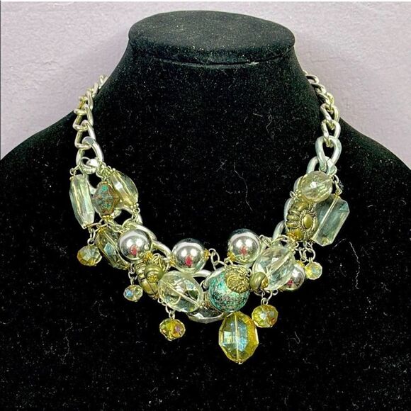 Silver Iridescent Blue Bead Glass Necklace - Picture 4 of 4